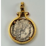 Ancient Roman Silver Denarius Trajan A.D. 98-117 in Solid 14kt Gold Pendant